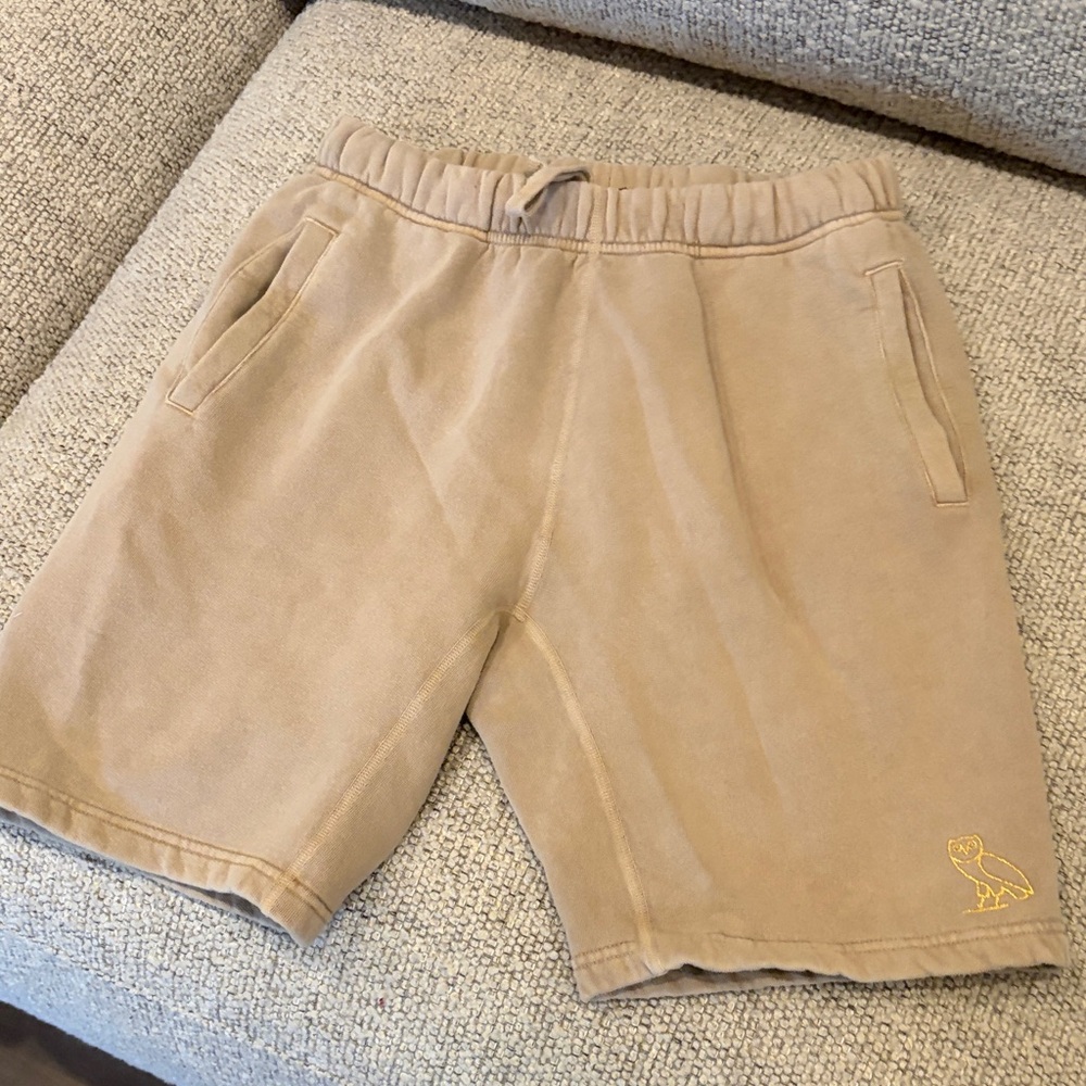 OVO Men's Beige Athletic Shorts with Embroidered Owl